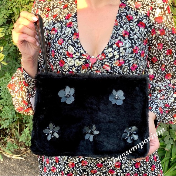 Kate Spade Neve Shearling Embellished LG Pouch Bag - Picture 2 of 8